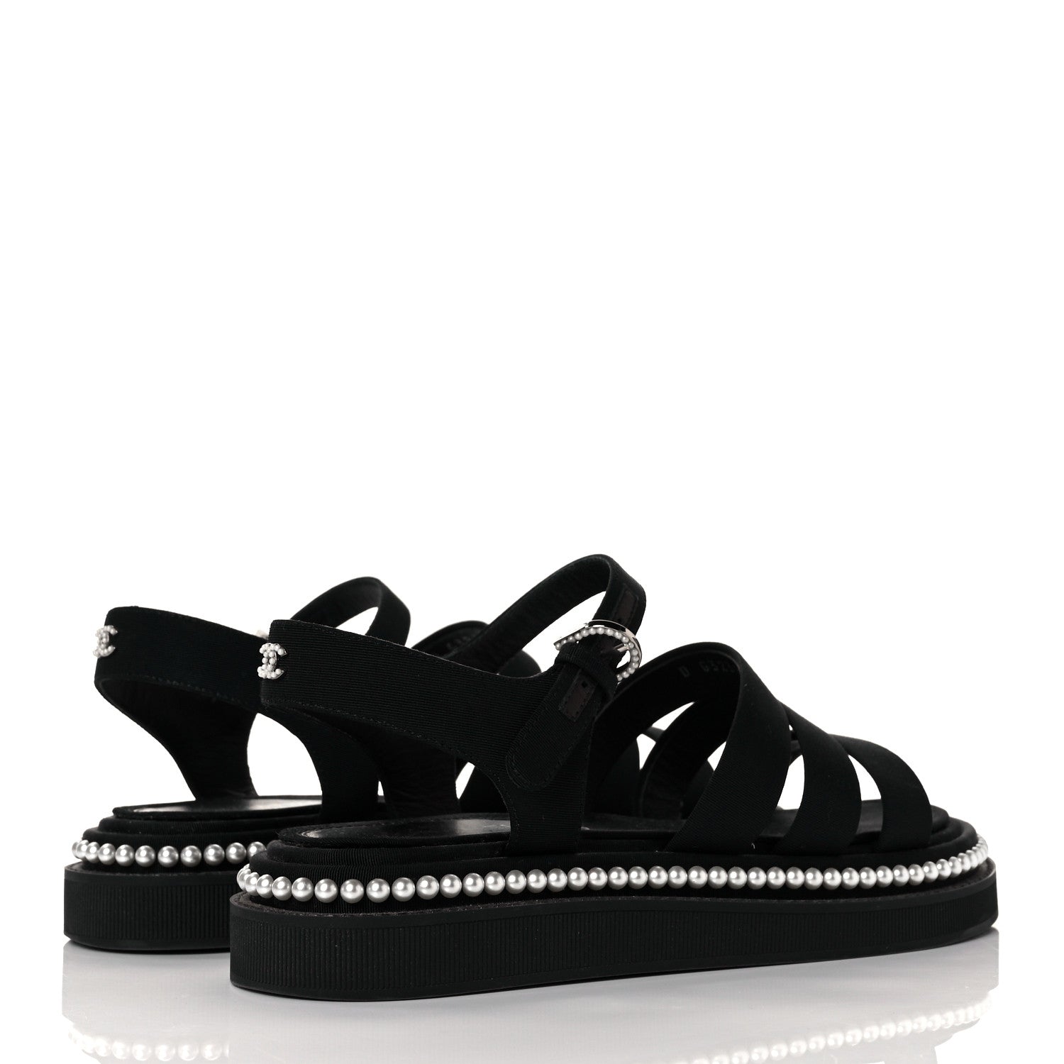 Chanel Grosgrain Pearl Flat Sandals 37 Black 4 of 9