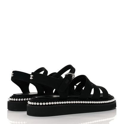 Chanel Grosgrain Pearl Flat Sandals 37 Black 4 of 9