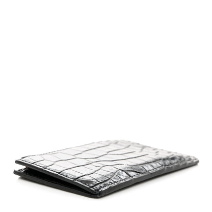Saint Laurent Calfskin Crocodile Embossed 5 Fragments Zip Card Case Black 4 of 8