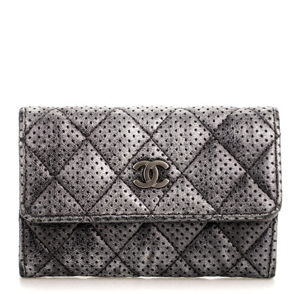 Chanel Metallic Calfskin Perforated Quilted Card Holder Grey 1 of 8