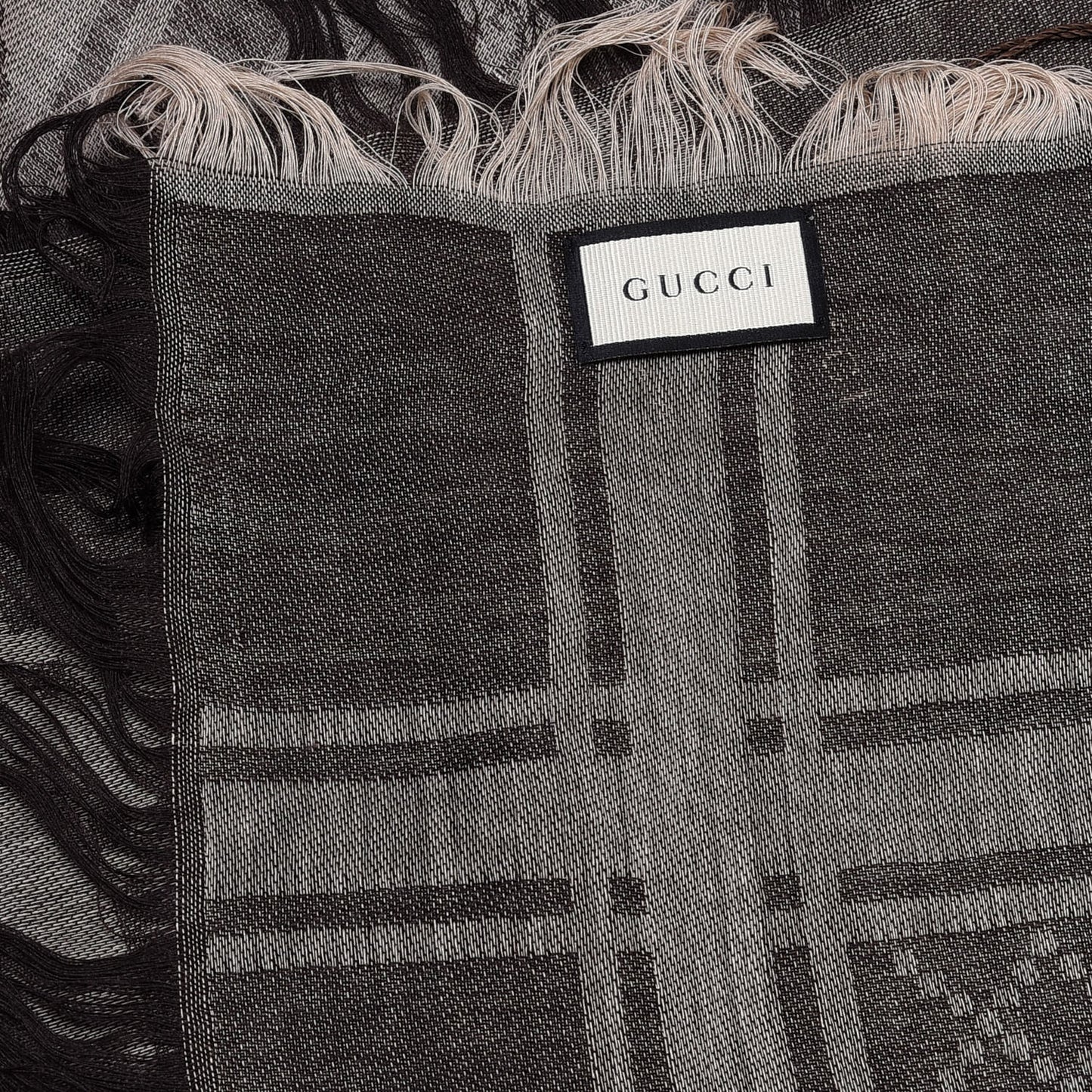 Wool Silk GG Monogram Diamante Plaid Surviee Shawl Beige Dark Brown