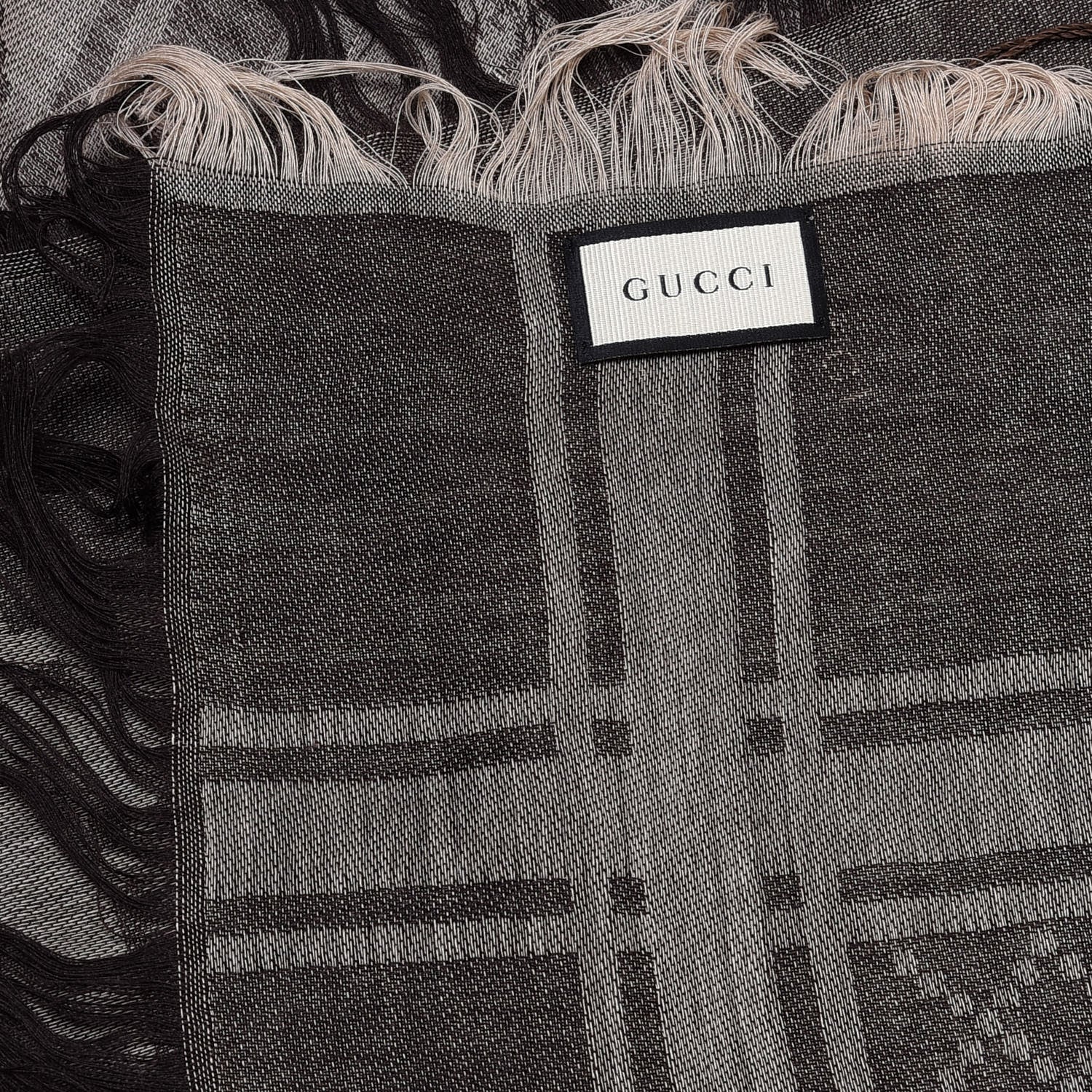 Gucci Wool Silk GG Monogram Diamante Plaid Surviee Shawl Beige Dark Brown 4 of 4