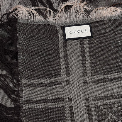 Gucci Wool Silk GG Monogram Diamante Plaid Surviee Shawl Beige Dark Brown 4 of 4