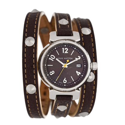 Louis Vuitton Stainless Steel Calfskin 28mm Tambour Triple Wrap Quartz Watch Brown 1 of 10