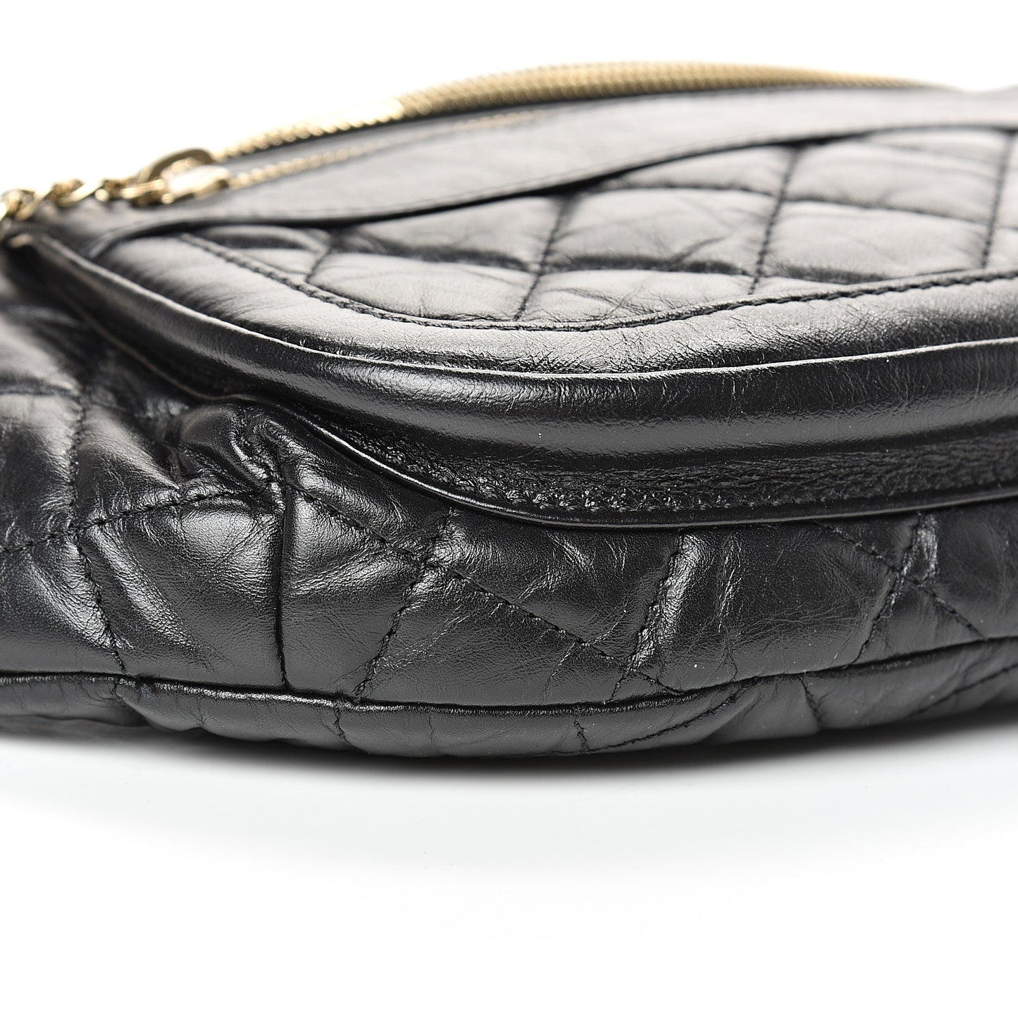 Aged Calfskin Quilted Waist Bag With Coin Purse Black