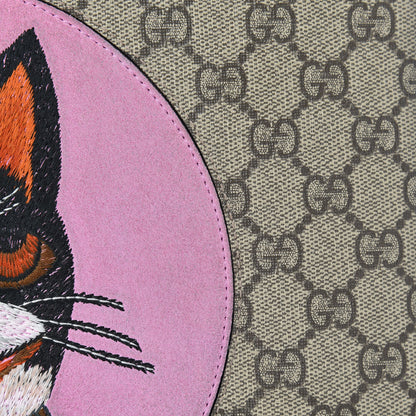 Gucci GG Supreme Monogram Bosco Patch Zip Pouch Beige Malva Hibiscus Red 9 of 11