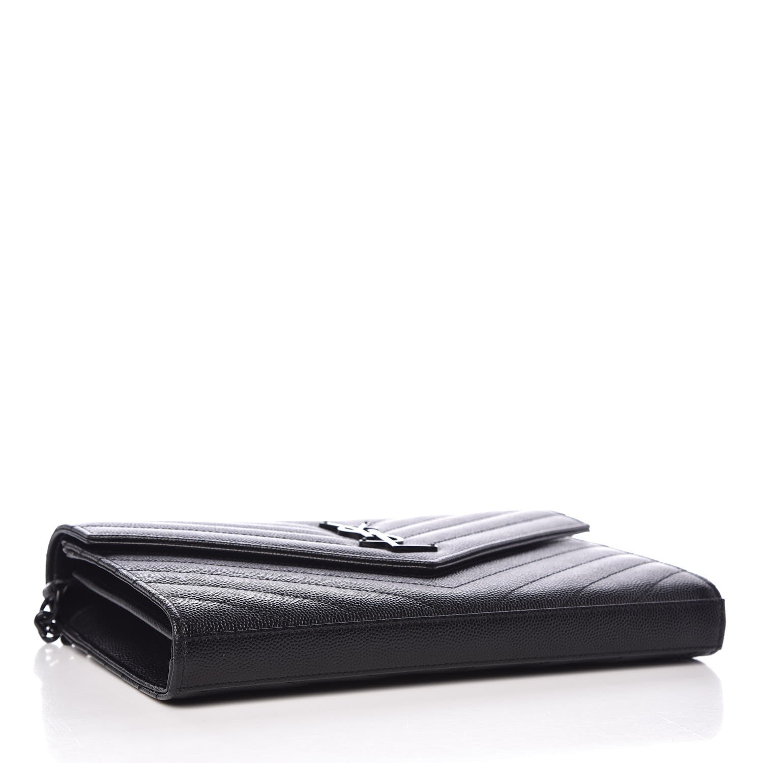Saint Laurent Grain De Poudre Matelasse Chevron Monogram Chain Wallet Black 4 of 7