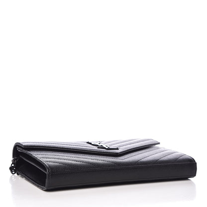 Saint Laurent Grain De Poudre Matelasse Chevron Monogram Chain Wallet Black 4 of 7