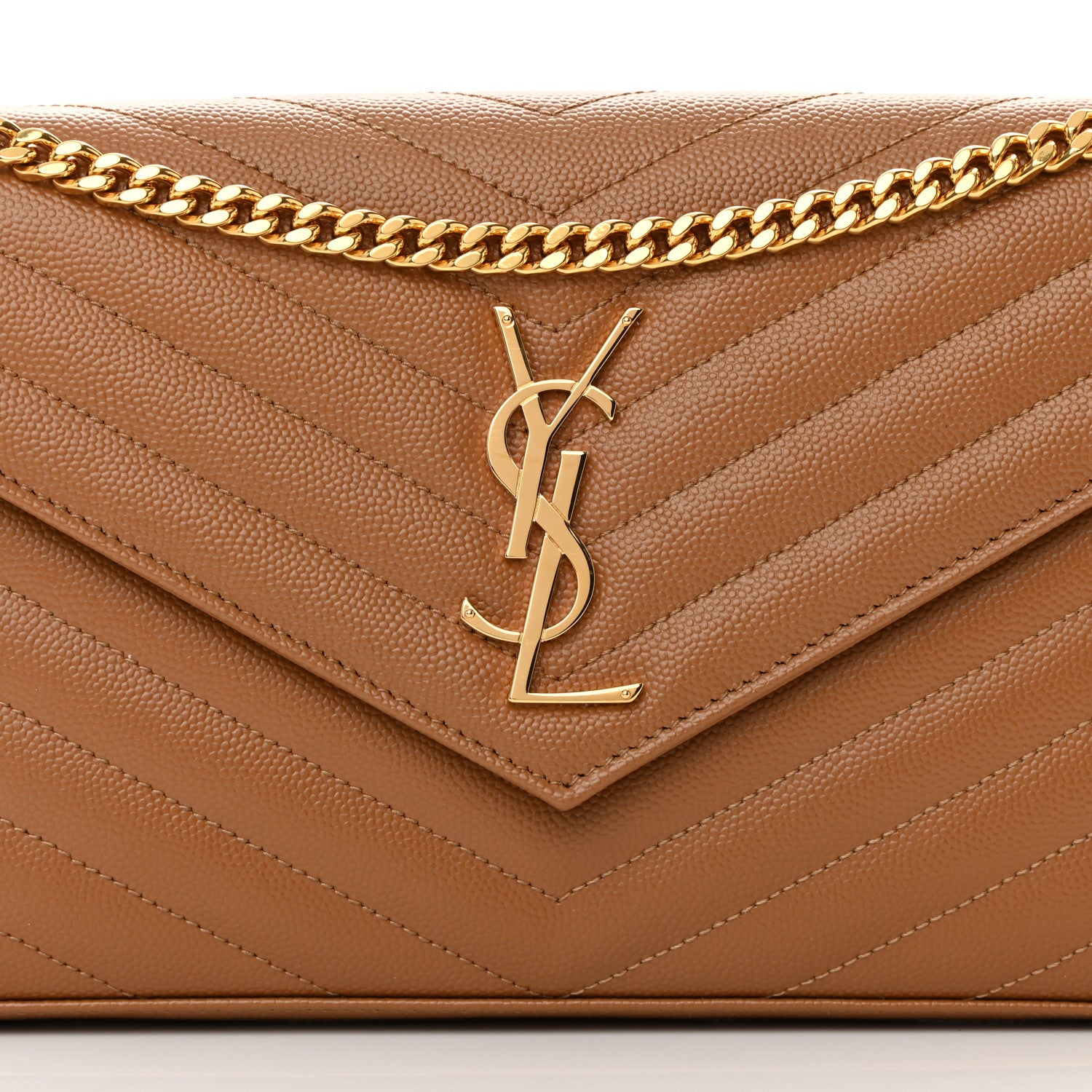 Saint Laurent Grain De Poudre Matelasse Chevron Monogram Chain Wallet Dark Natural 8 of 11