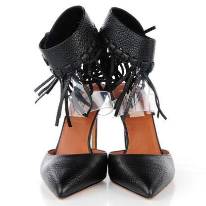 Valentino Garavani Grained Calfskin Fringe Illusion Ankle Wrap Pumps 36 Black 2 of 9