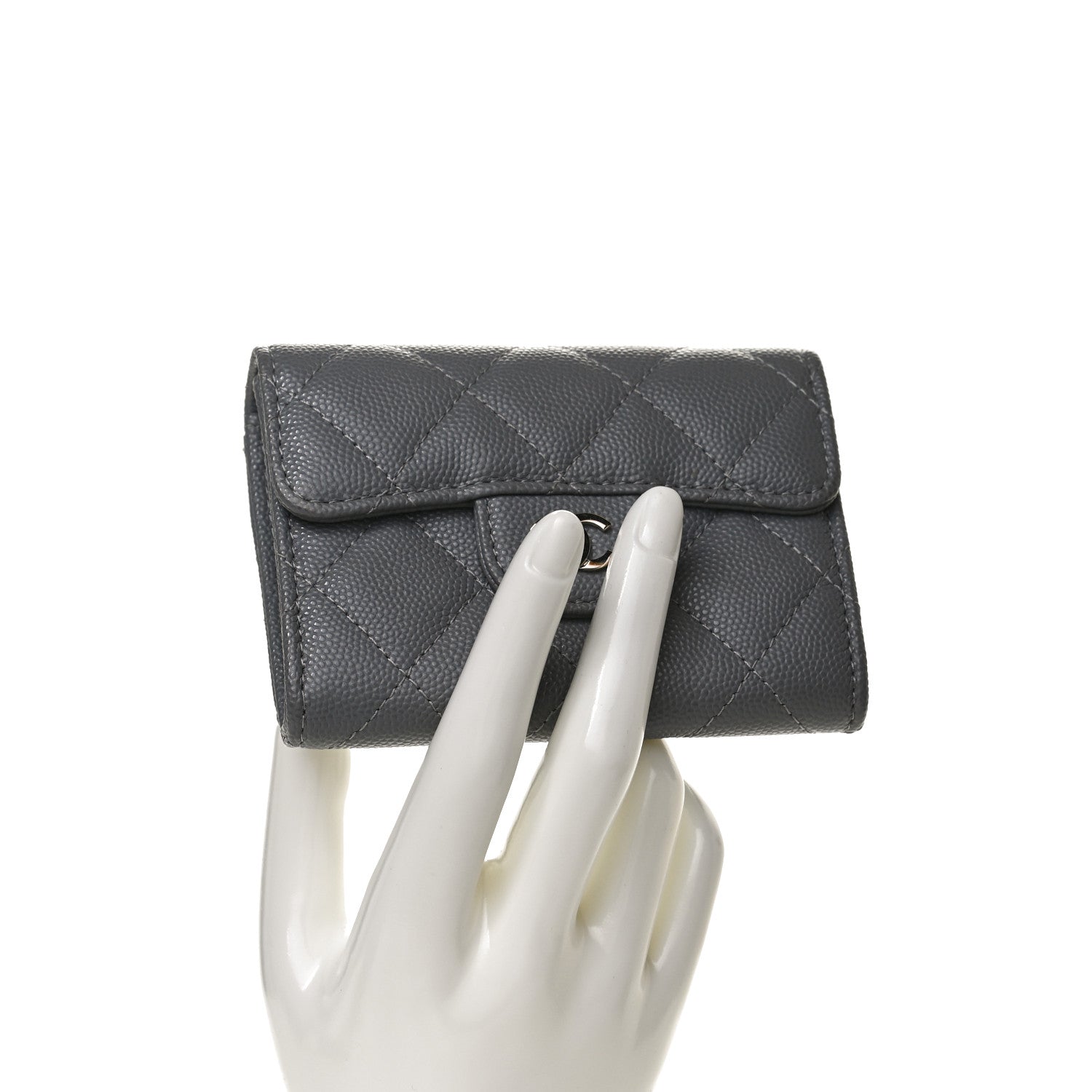 Chanel Caviar Quilted Flap Card Holder Wallet Dark Grey 2 of 10