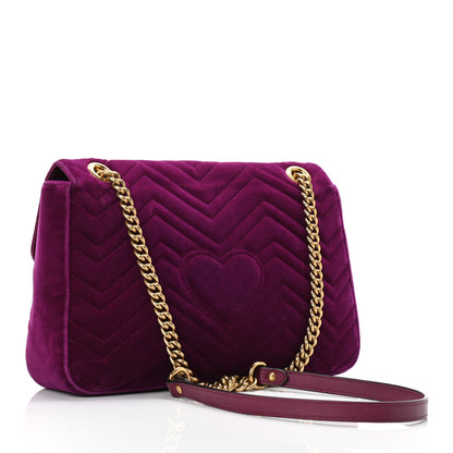 Gucci Velvet Matelasse Medium GG Marmont Shoulder Bag Fuchsia Violet Cyclamen 3 of 13