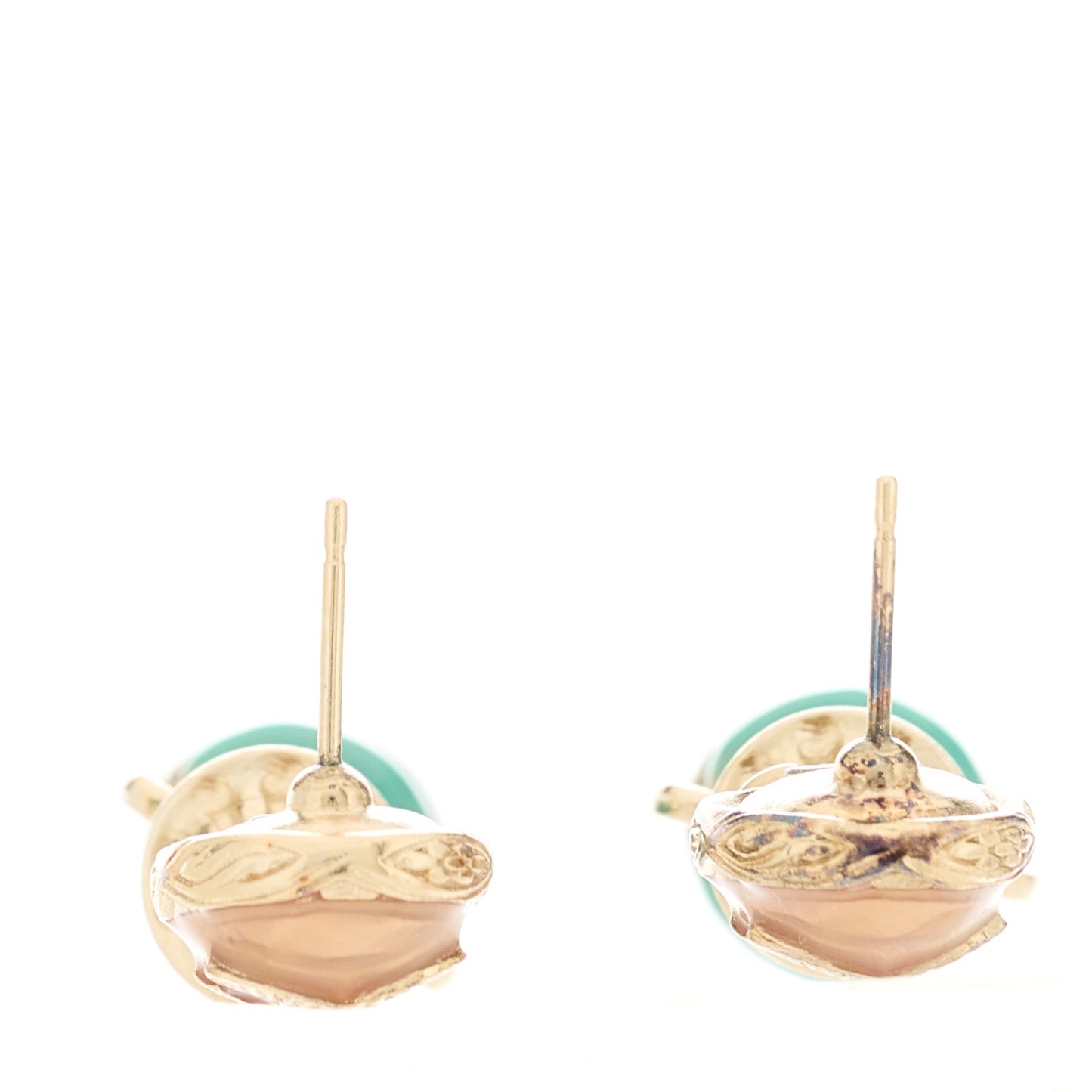 Metal Resin Ancient Greek Urn Drop Earrings Light Gold Turquoise