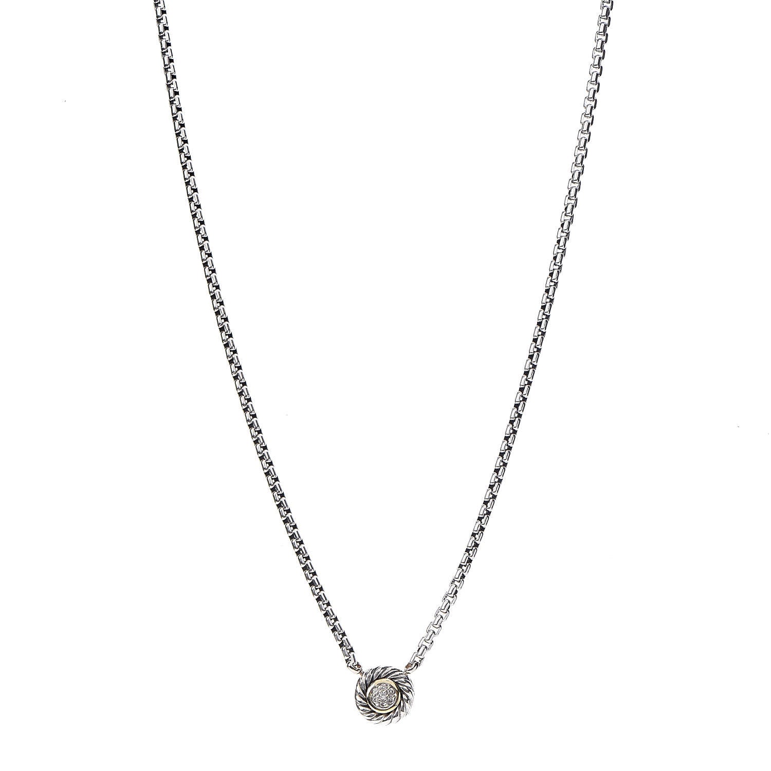 David Yurman Sterling Silver 14K Yellow Gold Pave Diamond 12mm Cookie Necklace 1 of 6