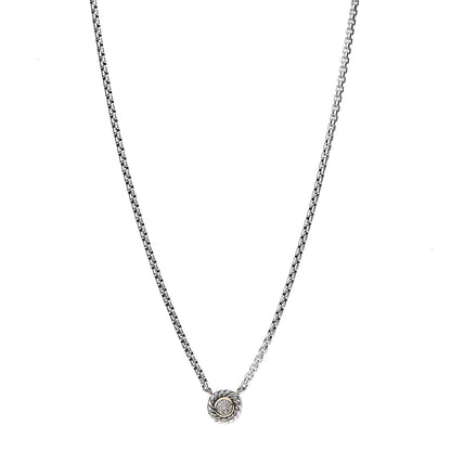 David Yurman Sterling Silver 14K Yellow Gold Pave Diamond 12mm Cookie Necklace 1 of 6