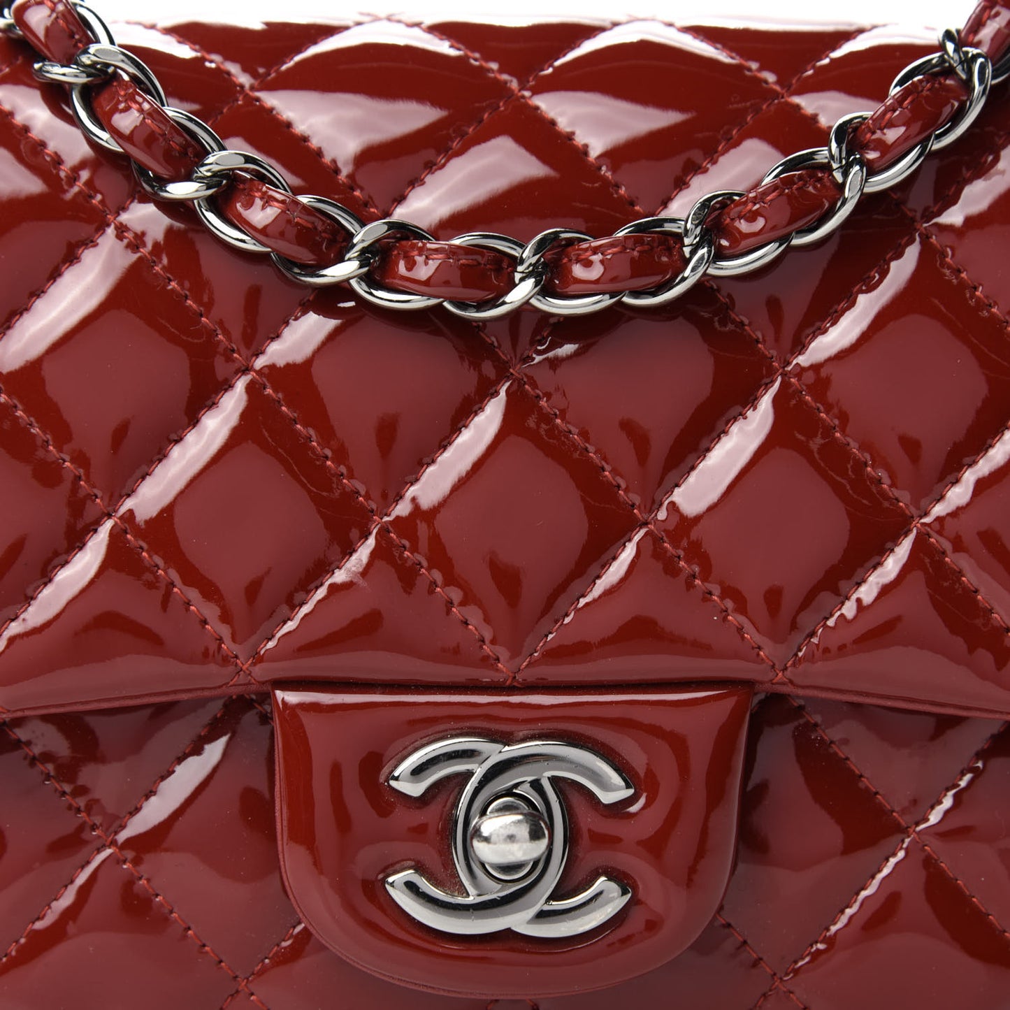 Patent Quilted Mini Square Flap Red
