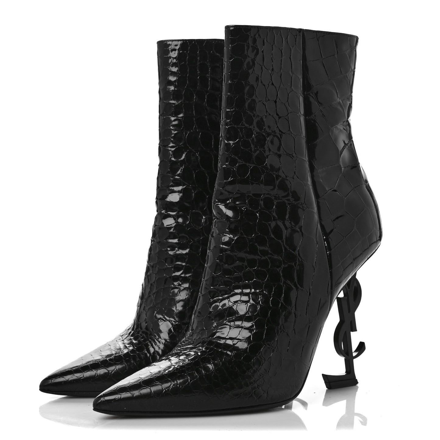 Alligator Embossed Patent Calfskin Opyum 110 Ankle Boots 40 Black