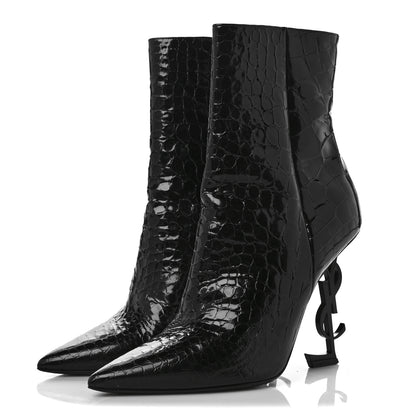 Saint Laurent Alligator Embossed Patent Calfskin Opyum 110 Ankle Boots 40 Black 3 of 10