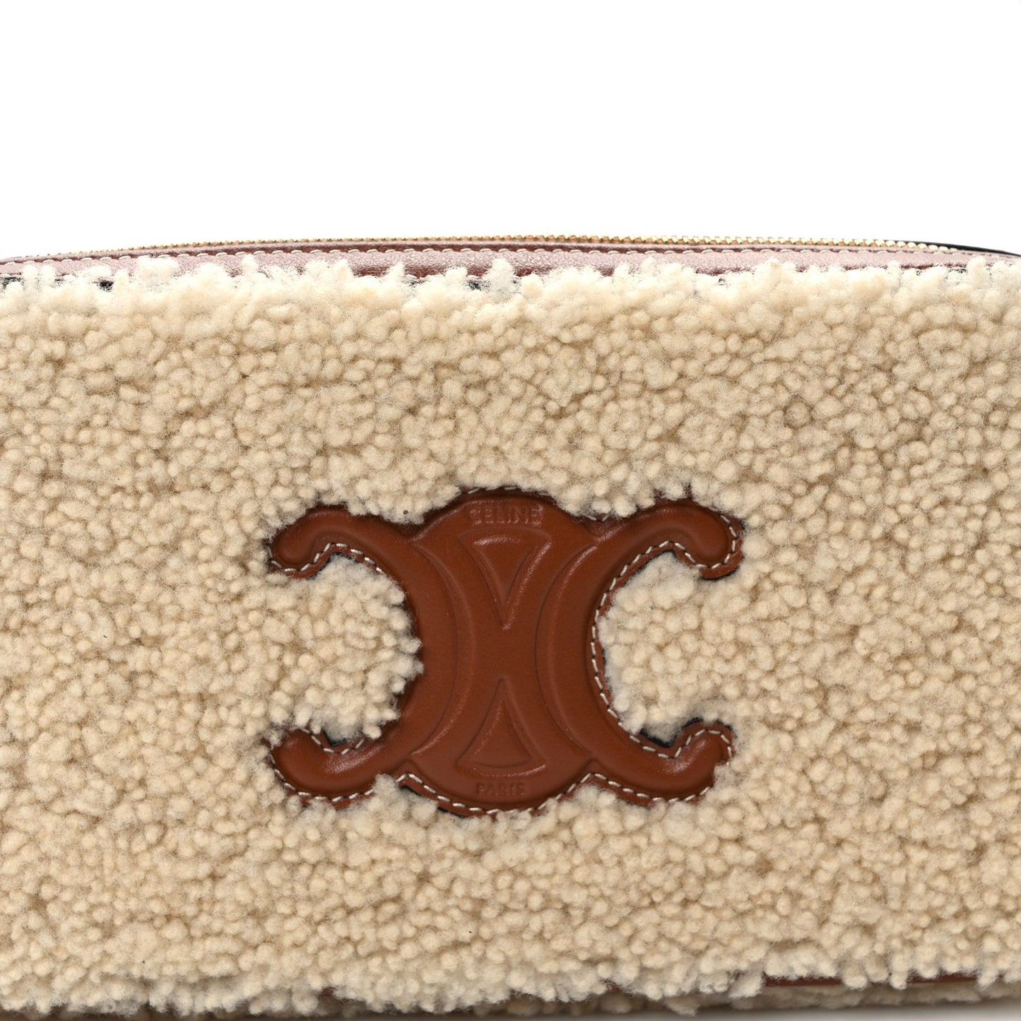 Shearling Calfskin Cuir Triomphe Mini Camera Shoulder Bag Natural Tan