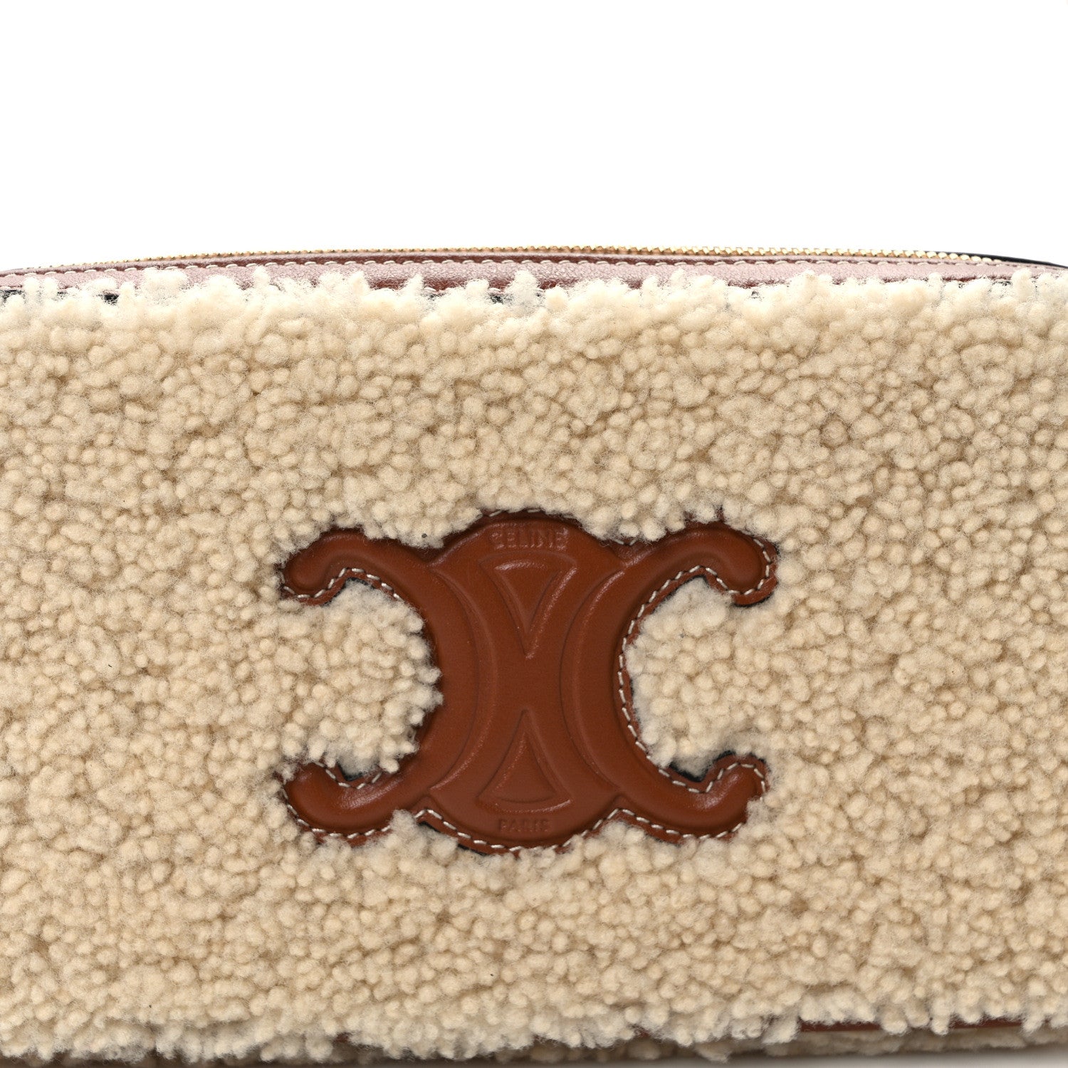 Celine Shearling Calfskin Cuir Triomphe Mini Camera Shoulder Bag Natural Tan 7 of 10