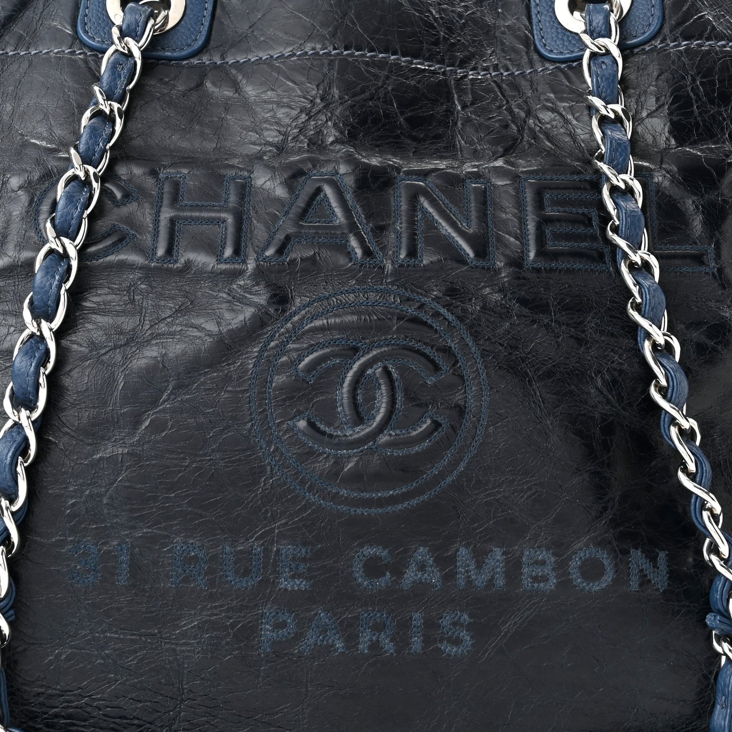 Glazed Calfskin Large Deauville Tote Blue