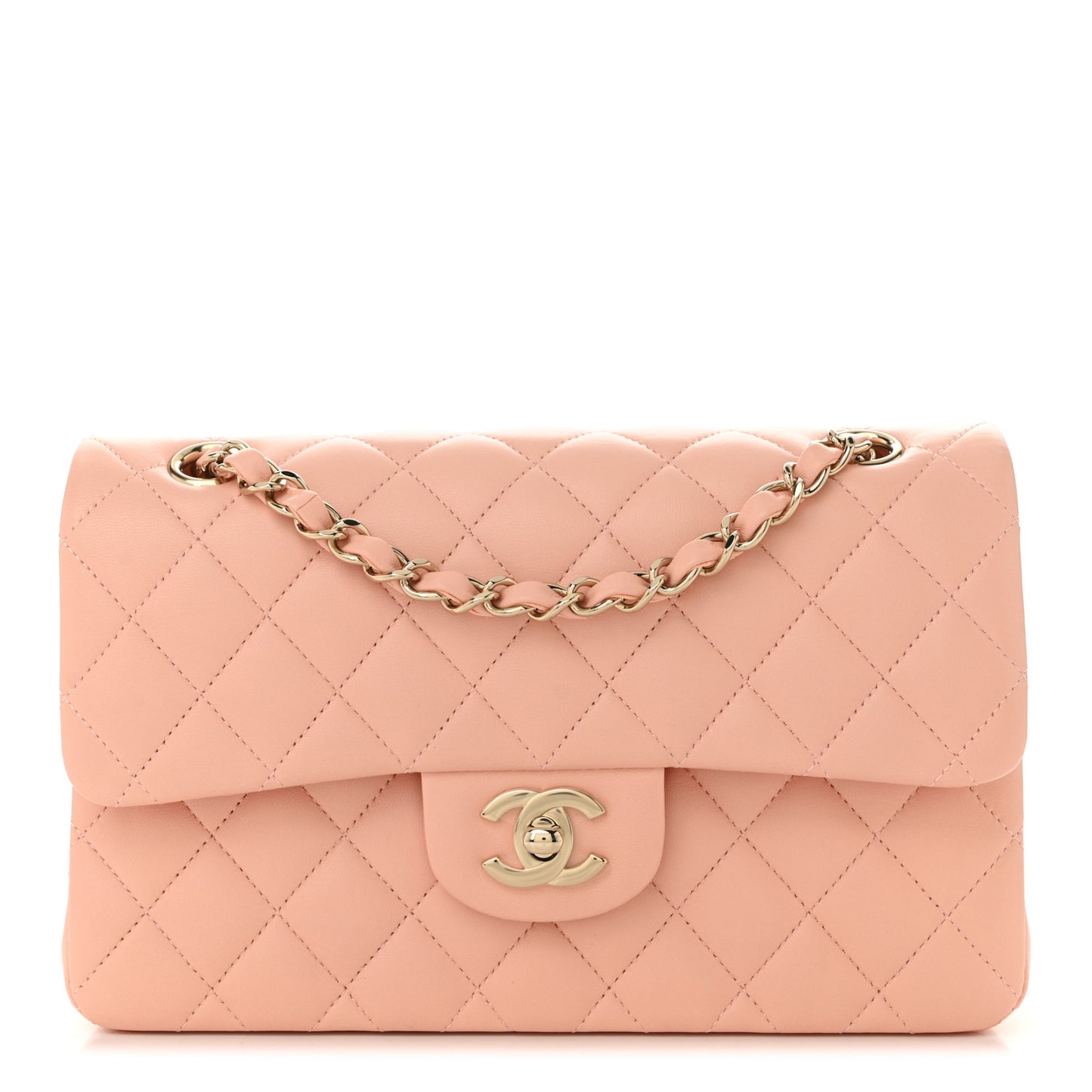 Lambskin Quilted Small Double Flap Light Orange