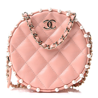 Chanel Calfskin Quilted Pearl Round Clutch With Chain Pink 1 of 10