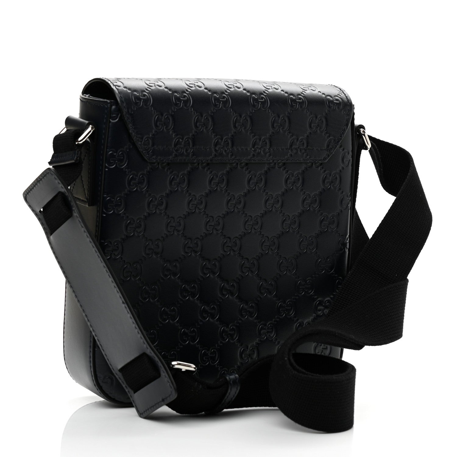 Gucci Guccissima Signature Single Buckle Flap Messenger Bag Navy 3 of 10
