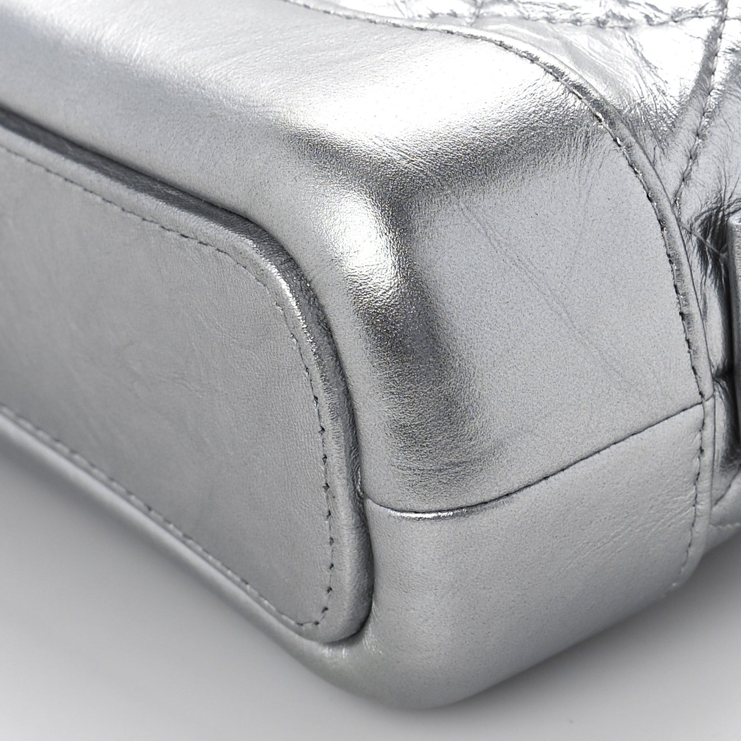 Metallic Calfskin Quilted Gabrielle Cosmetic Case Silver