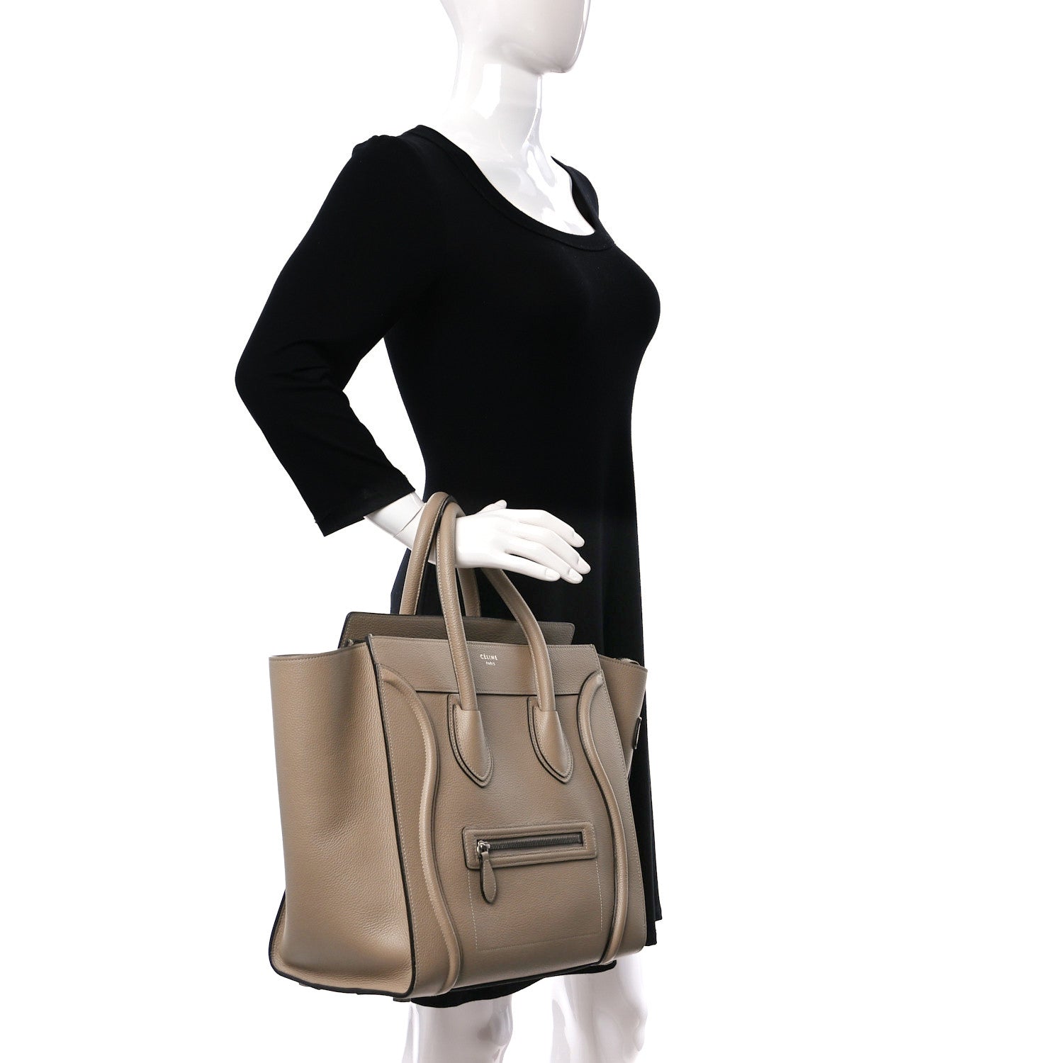 Celine Drummed Calfskin Mini Luggage Dune 2 of 15