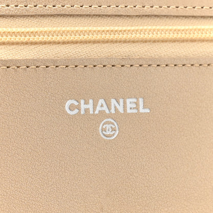 Chanel Metallic Lambskin Quilted Wallet On Chain WOC Gold Black 6 of 14