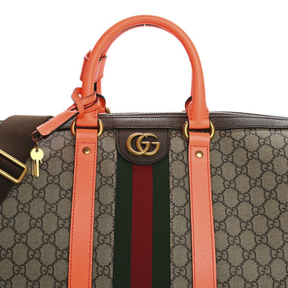 Gucci GG Supreme Monogram Textured Dollar Calfskin Web Medium Savoy Duffle Bag Beige Ebony Fluorescent Orange 9 of 16