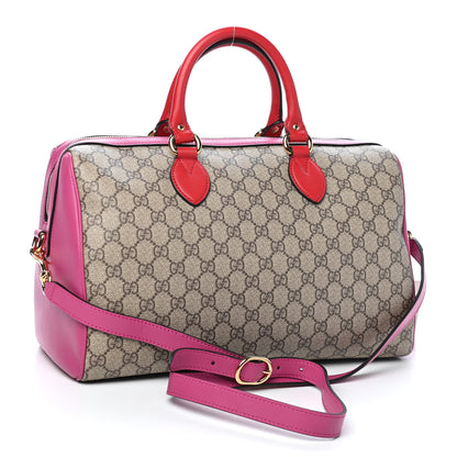 Gucci GG Supreme Monogram Medium Boston Beige Hibiscus Red New Rosette 3 of 9