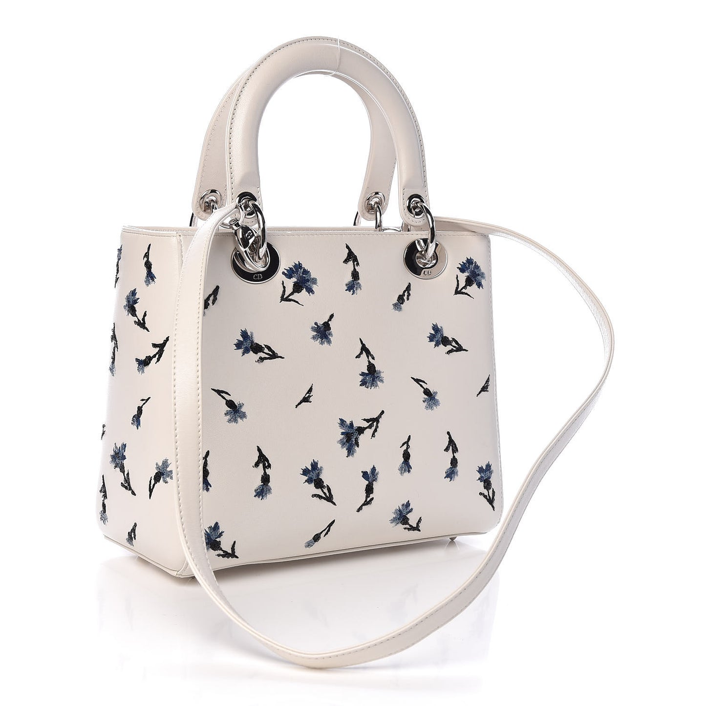 Lambskin Embroidered Sequin Medium Flower Lady Dior Off White