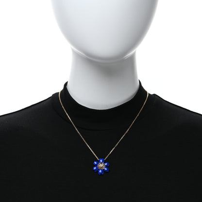 Van Cleef & Arpels 18K Yellow Gold Diamond Lapis Lazuli Mini Rose De Noel Pendant Necklace 2 of 5