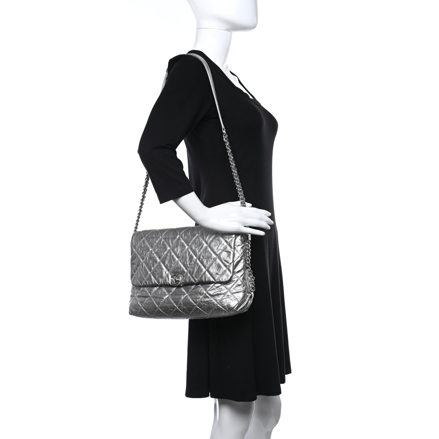 Chanel Crackled Aged Calfskin Big Bang Flap Silver 2 of 11