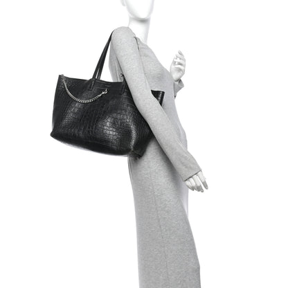 Saint Laurent Calfskin Crocodile Embossed Shopping Tote Black 2 of 16