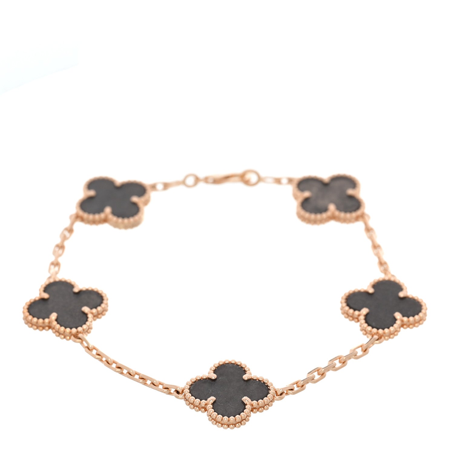 Van Cleef & Arpels 18K Rose Gold Silver Obsidian 5 Motifs Vintage Alhambra Bracelet 1 of 5