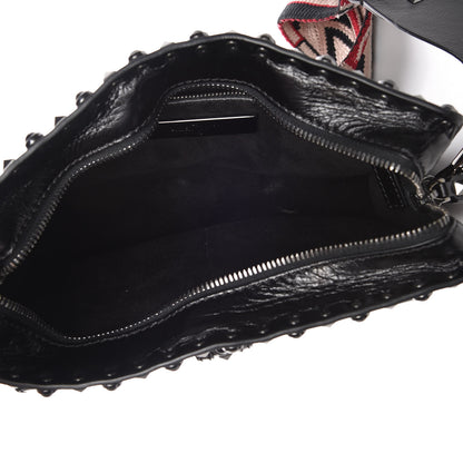 Valentino Garavani Craquele Calfskin Small Guitar Strap Rockstud Rolling Flap Pocket Shoulder Bag Black 5 of 8