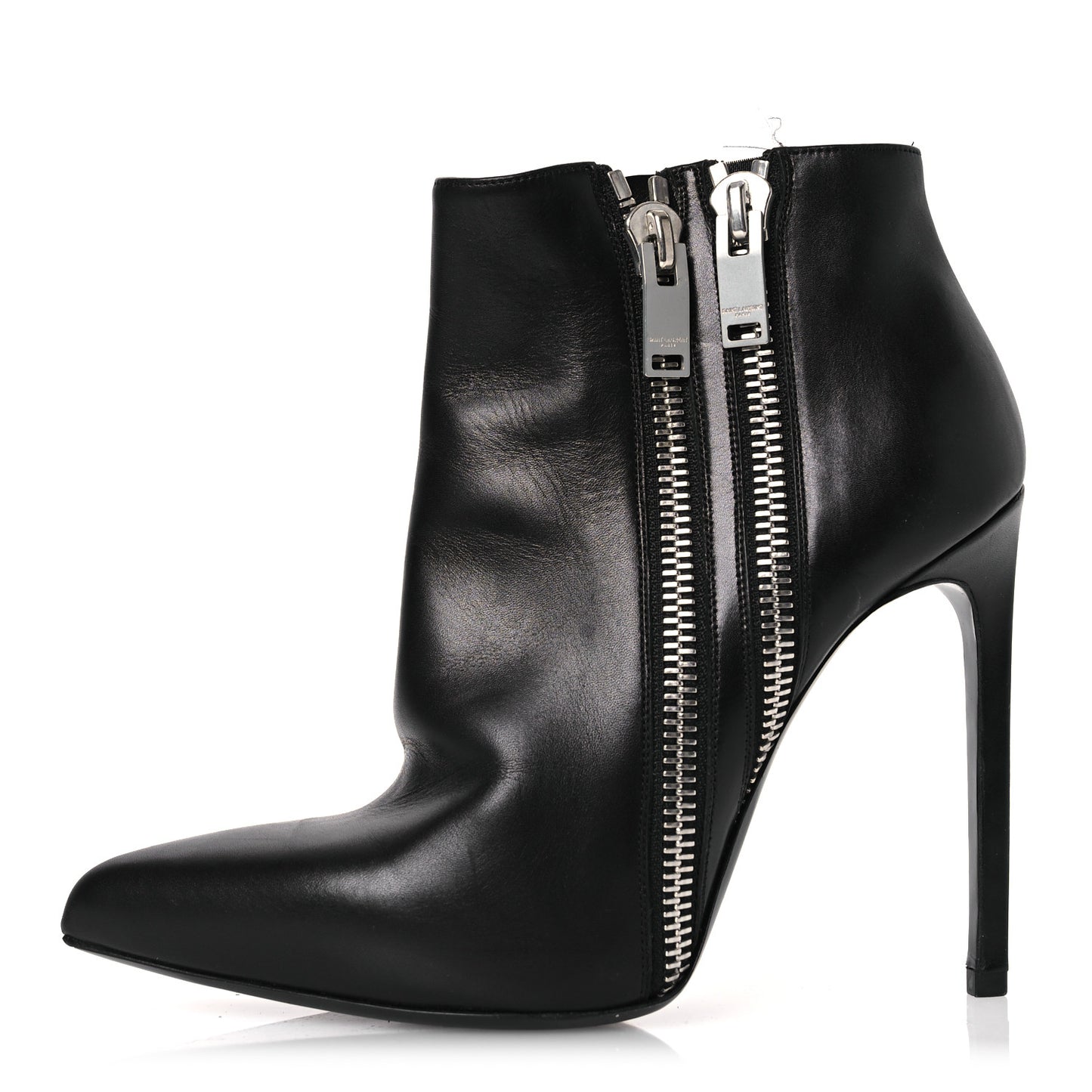 Calfskin Double Zipper Booties 38 Black