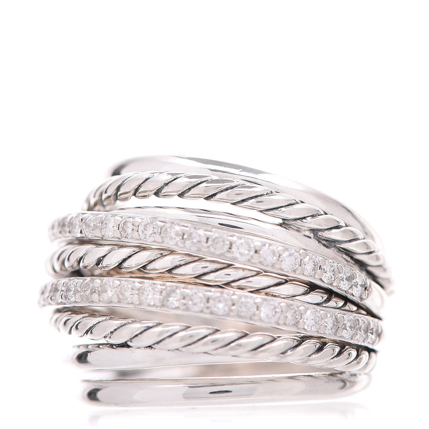 Sterling Silver Diamond Crossover Dome Ring 53 6.25