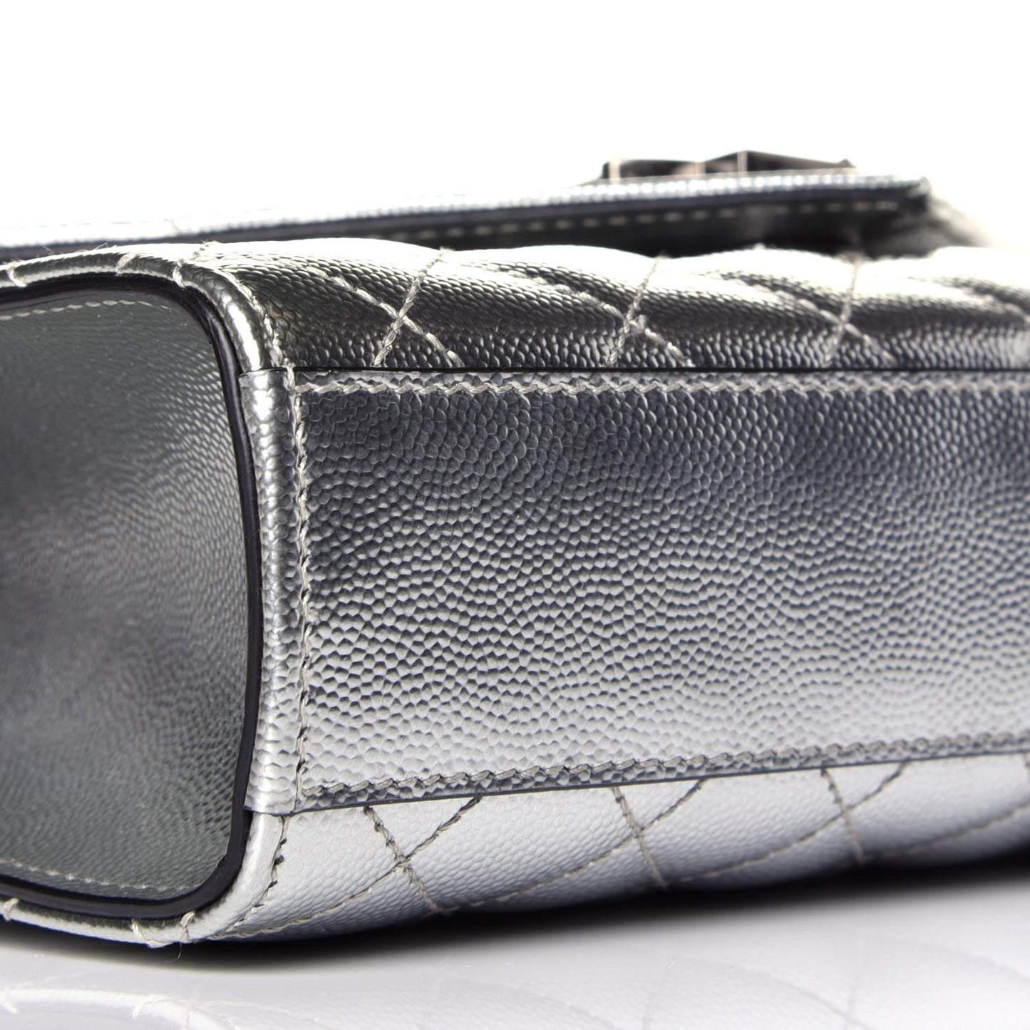 Metallic Grain De Poudre Textured Mixed Matelasse Triquilt Medium Monogram Satchel Silver