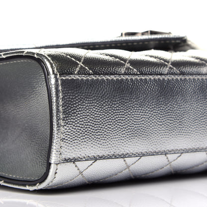 Saint Laurent Metallic Grain De Poudre Textured Mixed Matelasse Triquilt Medium Monogram Satchel Silver 7 of 8