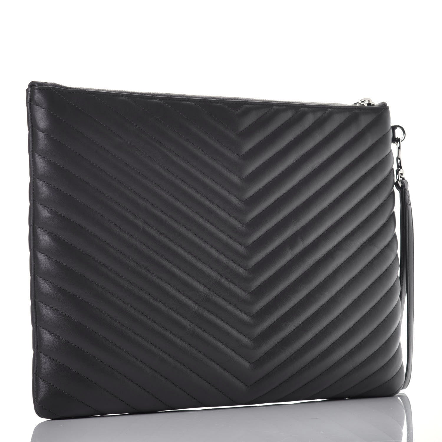 Saint Laurent Calfskin Matelasse Chevron Cassandre Monogram Document Holder Coal 3 of 10