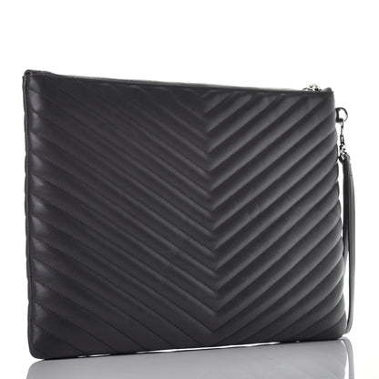 Saint Laurent Calfskin Matelasse Chevron Cassandre Monogram Document Holder Coal 3 of 10