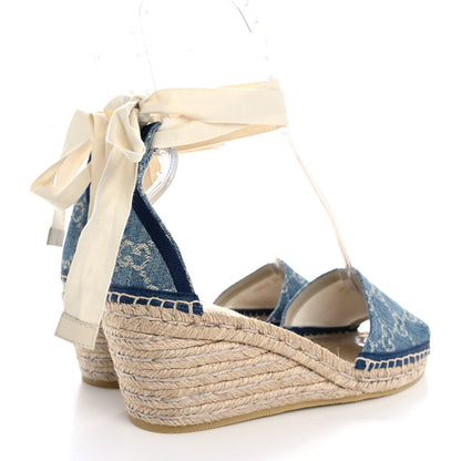 Gucci New Denim GG Monogram Pilar Ankle Wrap Espadrille Wedge Sandals 38 Light Blue 5 of 14