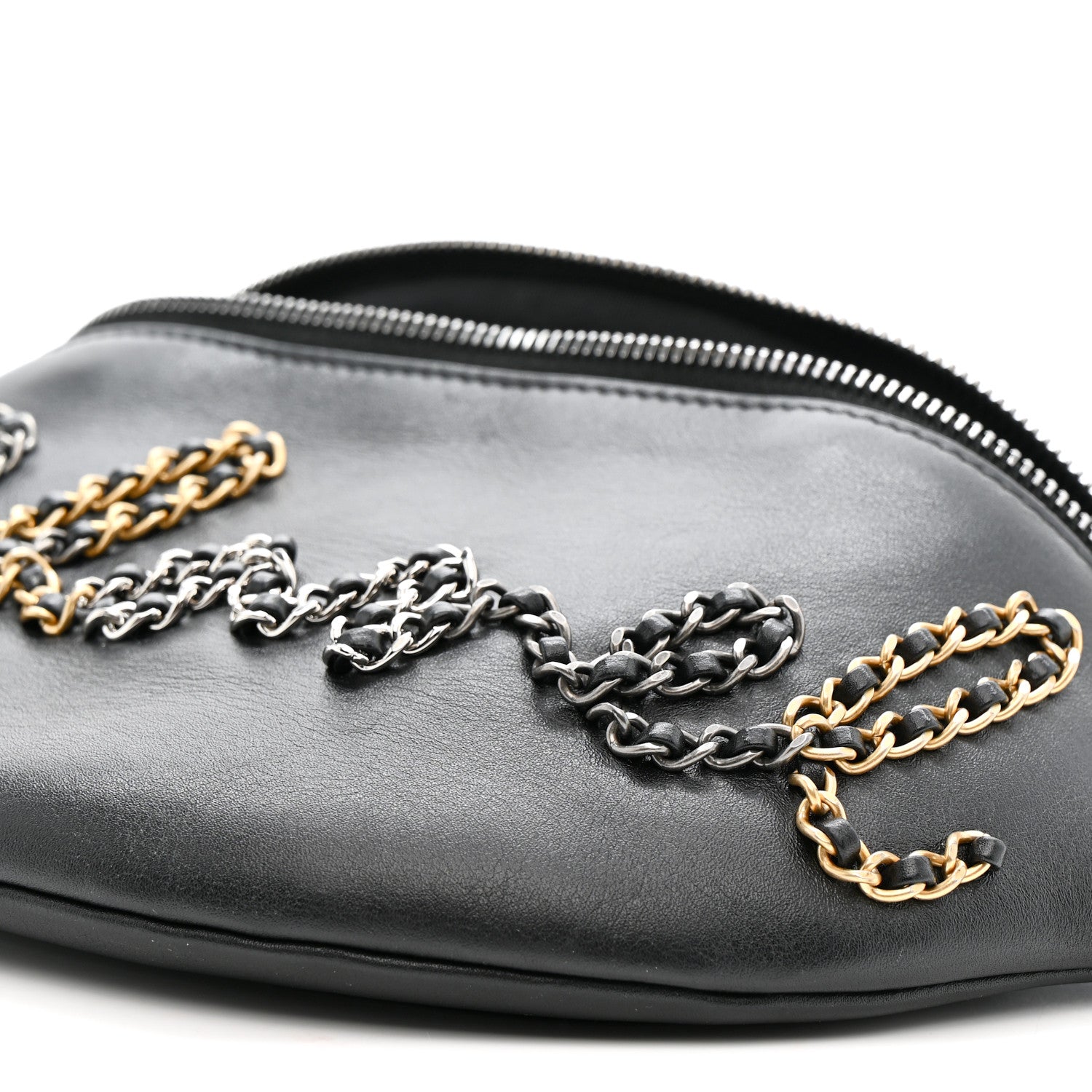 Chanel Calfskin Chain 20s Signe Waist Bag Black 10 of 12