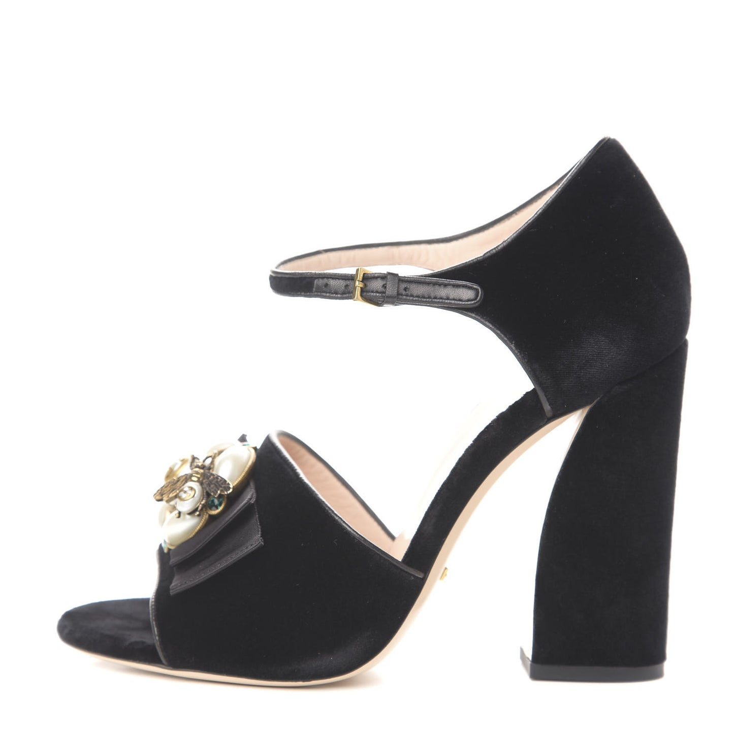 Velvet Pearl Bee Embellished Sandals 40 Black