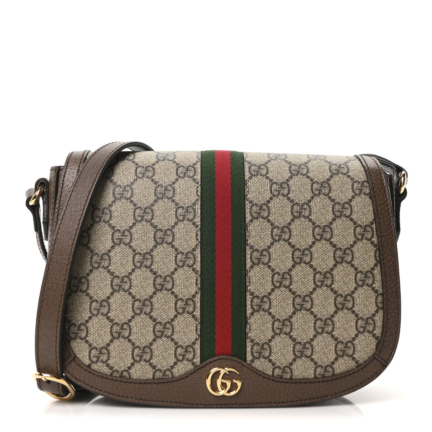 Gucci GG Supreme Monogram Web Small Ophidia Flap Messenger Bag Brown 1 of 10