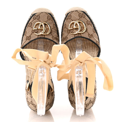 Gucci Monogram Matelasse GG Marmont Ankle Wrap Platform 35/120mm Espadrille Wedges 36 Beige Ebony Black Sand Storm 2 of 10